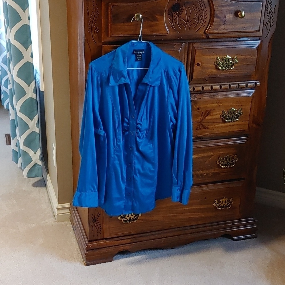 2/$30 Women's Peacock Blue Jewel Tone Blouse